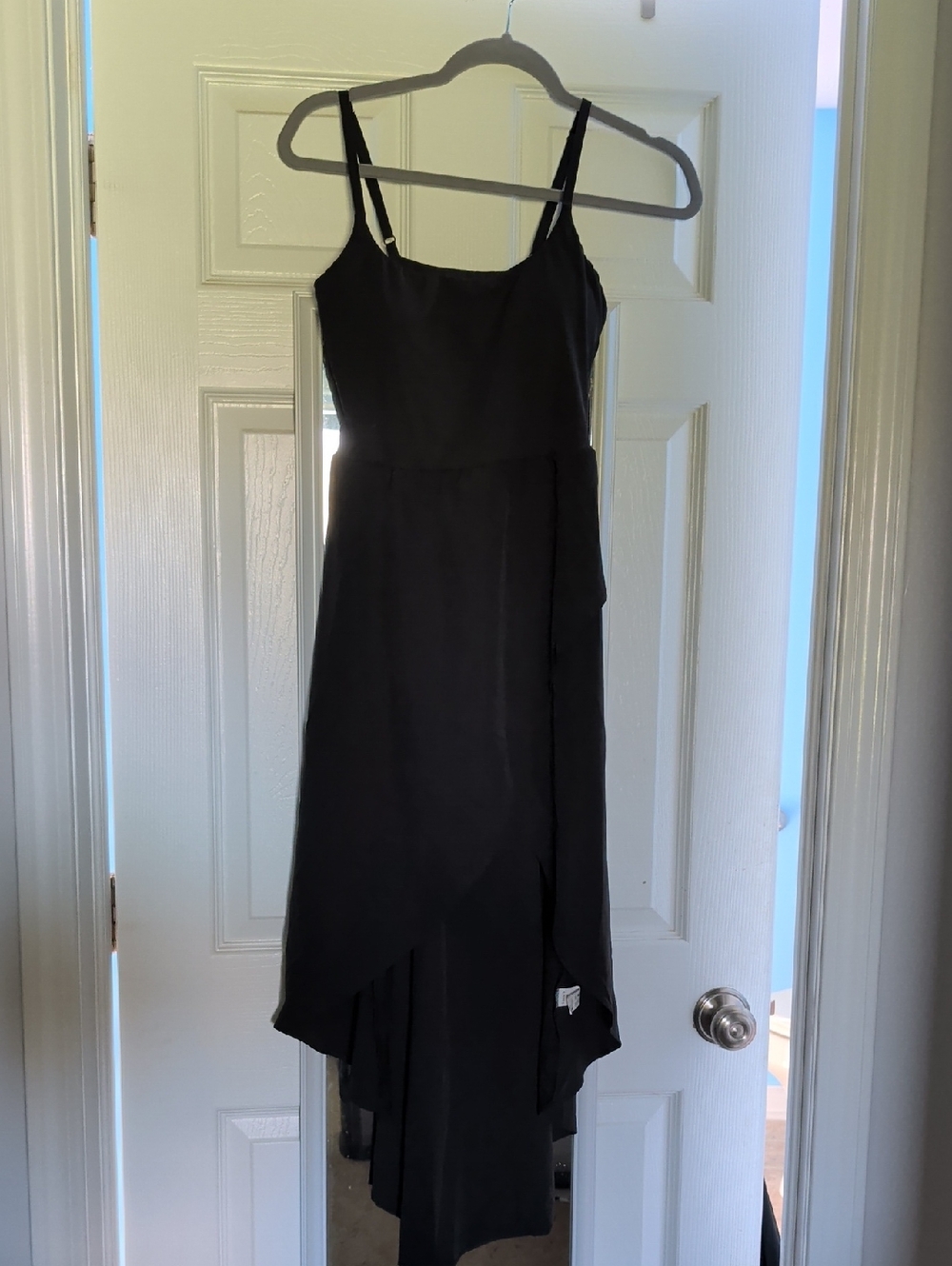 HALARA Black Asymmetric Slip Dress with Spaghetti Straps